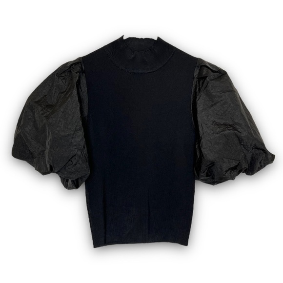 NEW ZARA Extreme Puff Short Sleeve Knit Mockneck Lightweight Statement Sweater M - Picture 5 of 11